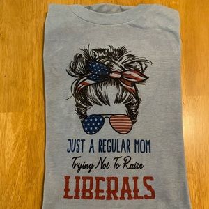 Just A Regular Mom Trying Not To Raise Liberals, Blue T shirt, Large